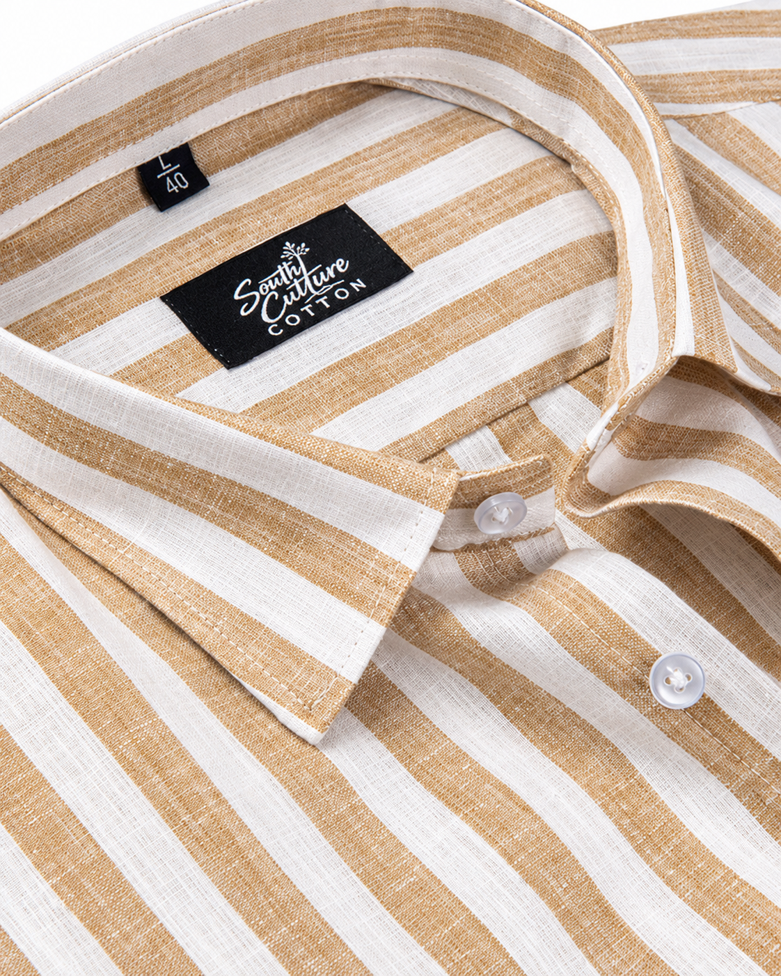 Linen White With Fawn Colour Patta Print Shirt For Men