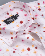 Italian Linen Floral Dots Print Cherry Red Yellow Mix