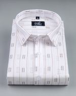 Linen Butta Stripe Pattern Light Brown Men Shir