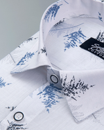 White Cotton Shirt with Blue and Black Fern Print Men's Shirt