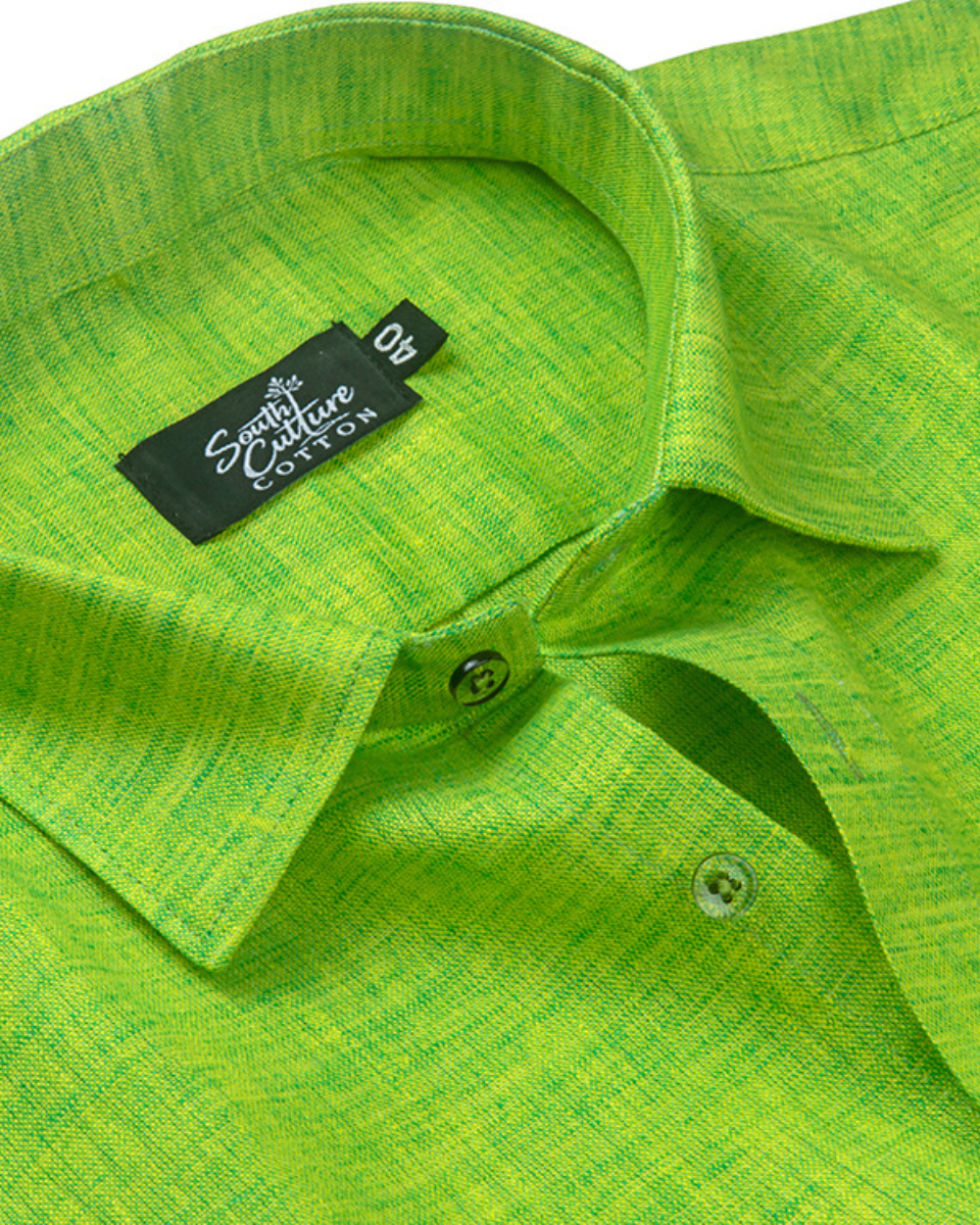 Linen Texture Parrot Green Colour Men's Shirt