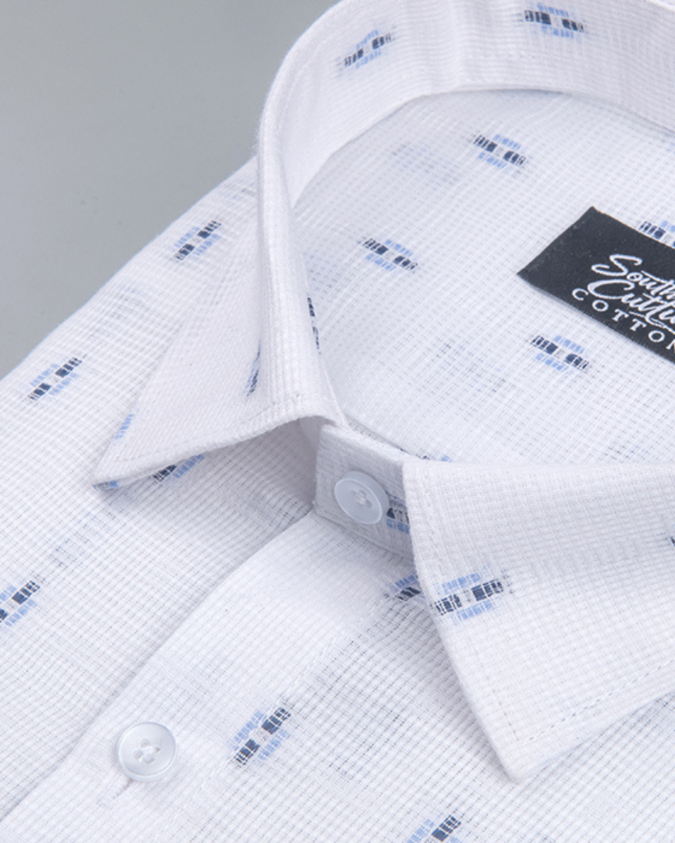 Linen Butta Dot Print Blue Men Shirt
