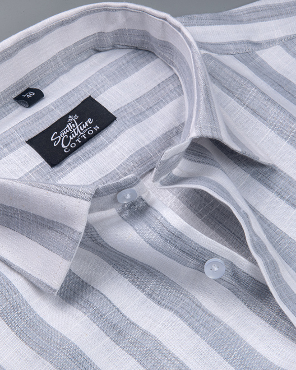 Linen Stripe Gray with White Men Shirt