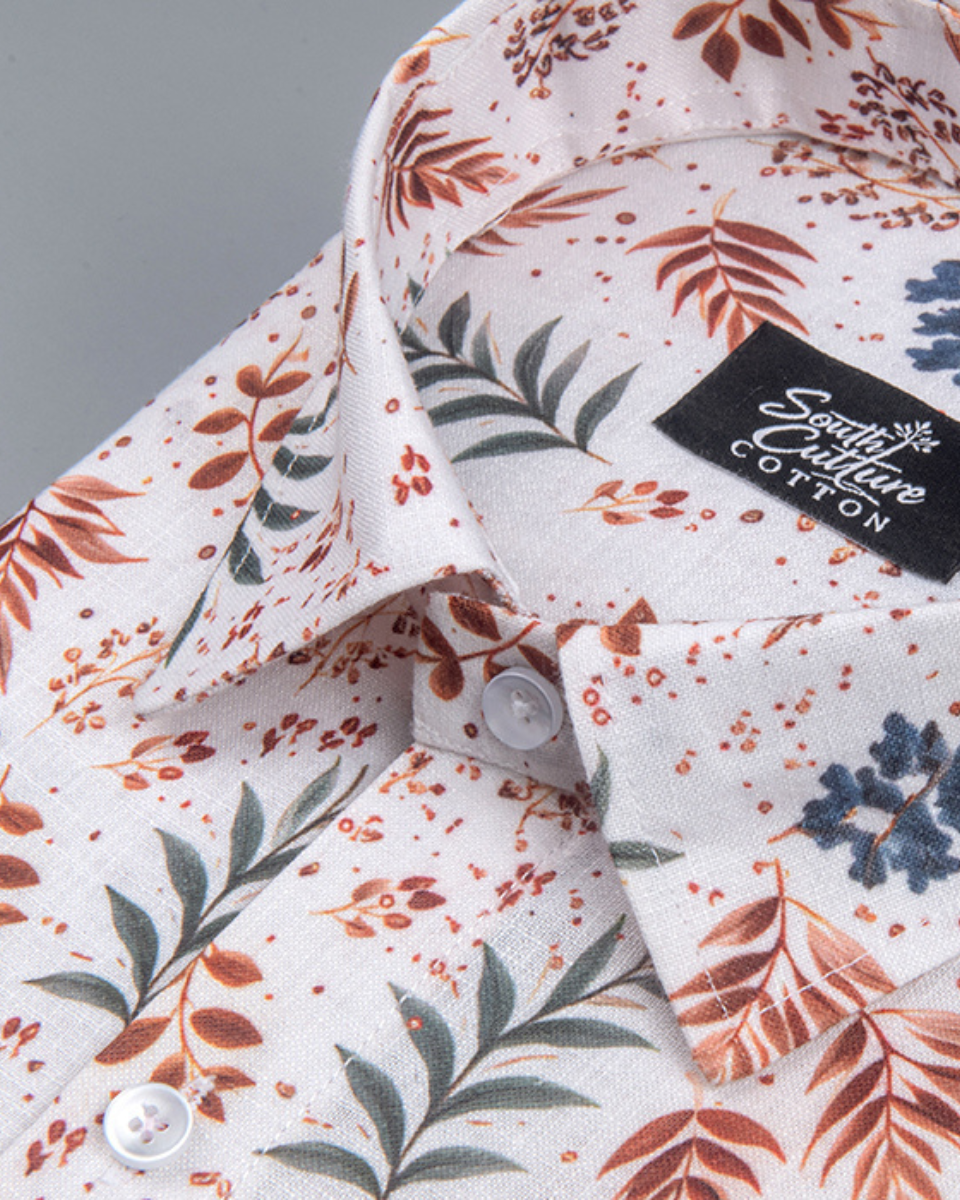 Italian Linen Nature Sketch Print Cream Rama Red Mix