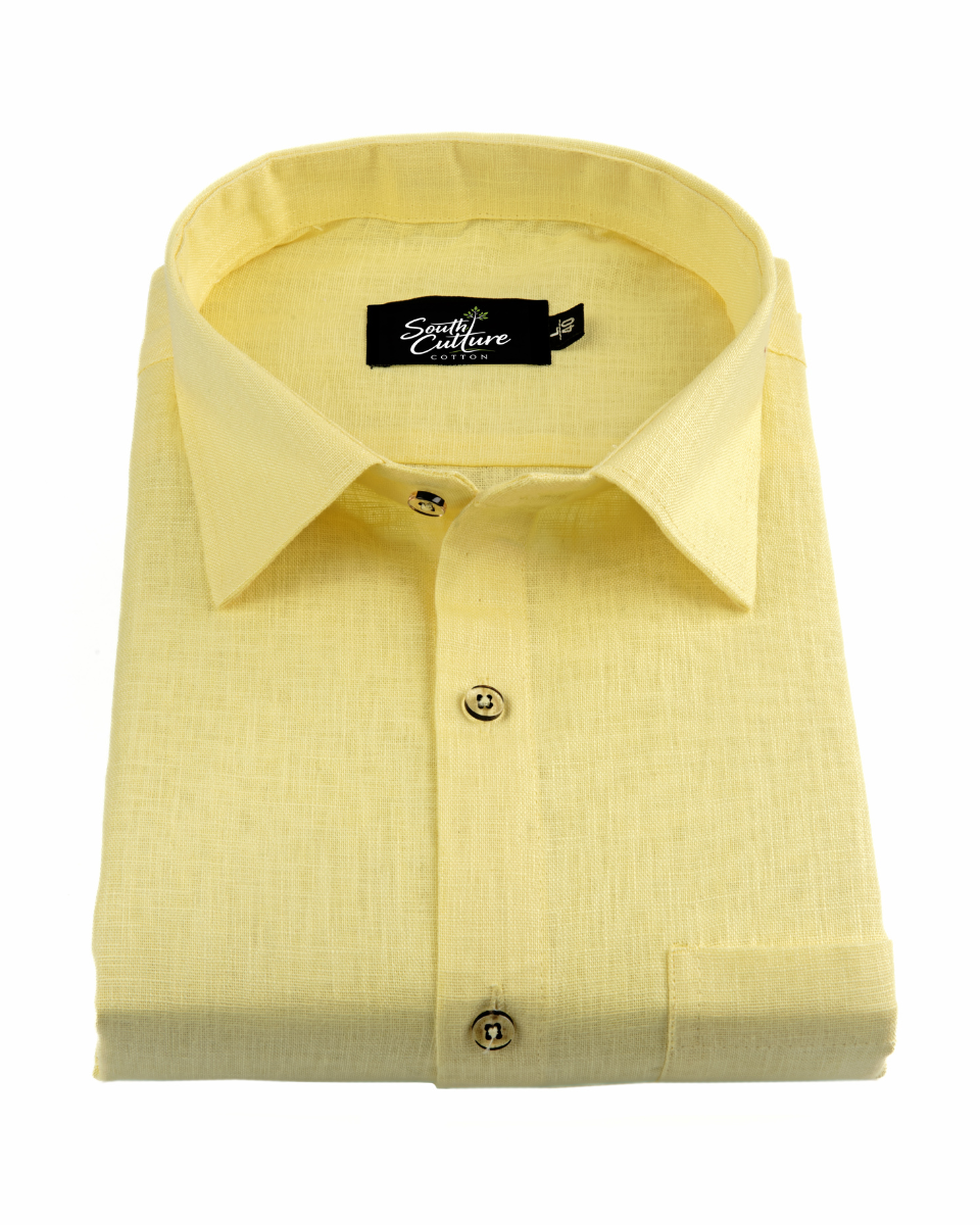 Premium Linen Blend Lemon Yellow Colour Men's Shirt