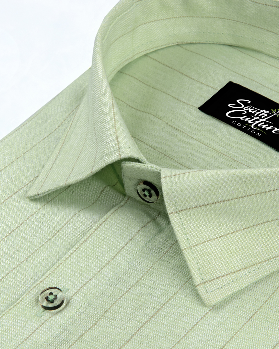 Men’s Pastel Green Colour Striped Cotton Shirt