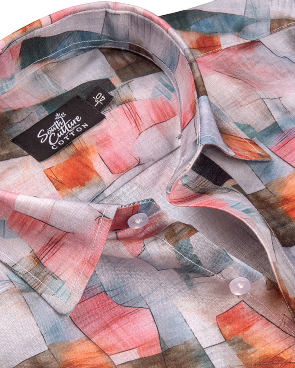 Italian Linen Grid Print Rust Multi Color
