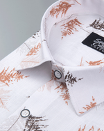 White Cotton Shirt with Rust & Brown Fern Print Men's Shirt