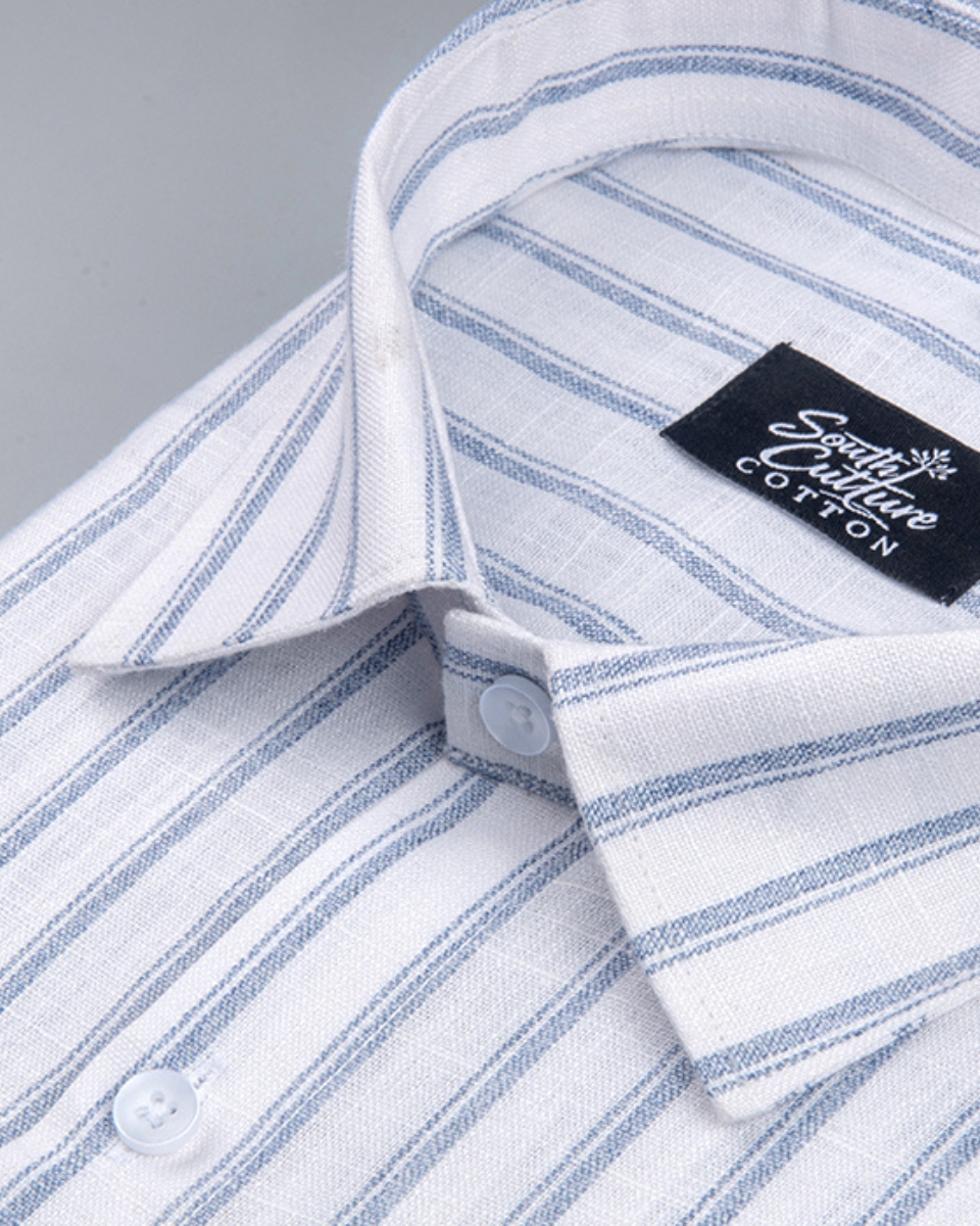 Vertical Stripe White with Blue Stripe Men Shirt
