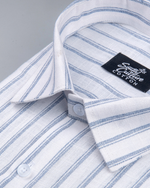 Vertical Stripe White with Blue Stripe Men Shirt