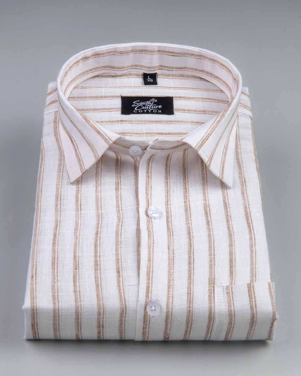 Vertical Stripe Fawn with White Men Shirt
