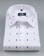 Linen Butta Mini Box Print Sky Blue Men Shirt