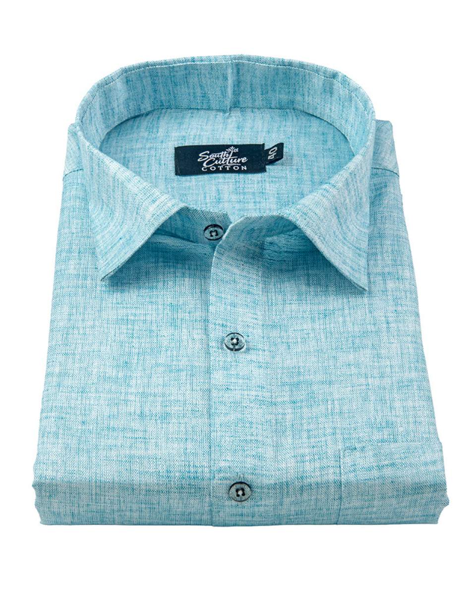 Linen Texture Light Aqua Blue Men's Shirt