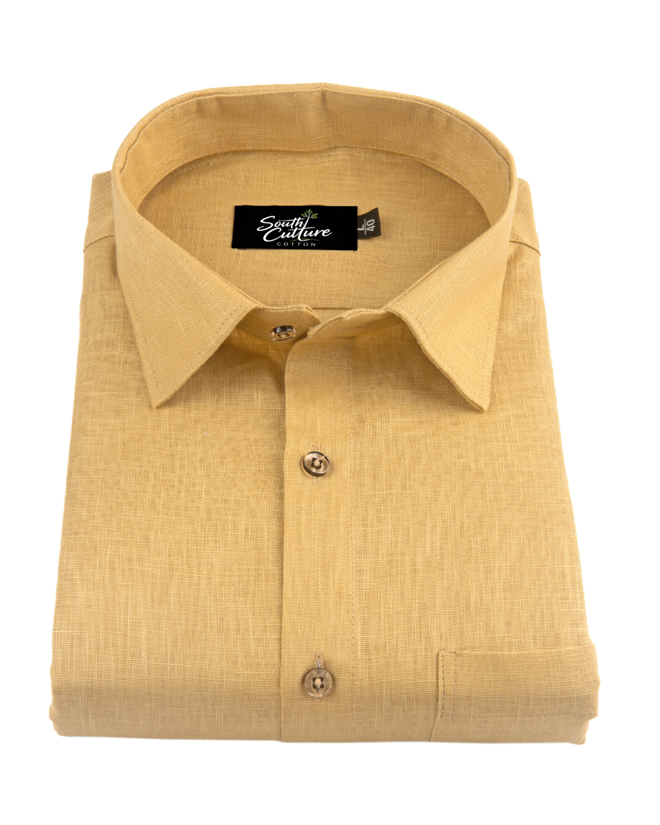Premium Linen Blend Mustrud Yellow Colour Men's Shirt