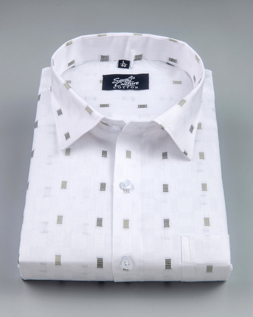 Linen Butta Mini Box Print Mehndi Men Shirt