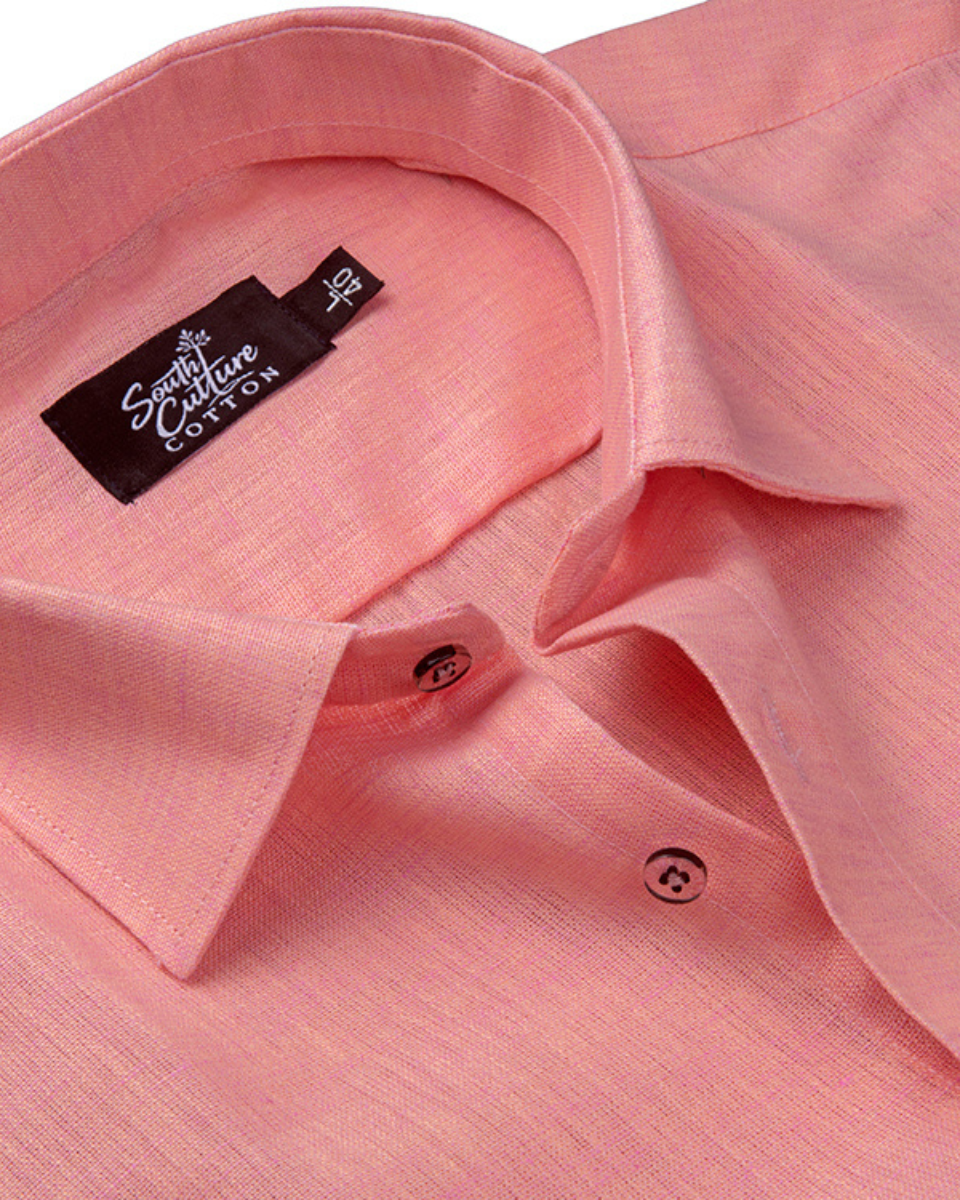 Linen Texture Peach Pink Colour Men's Shirt