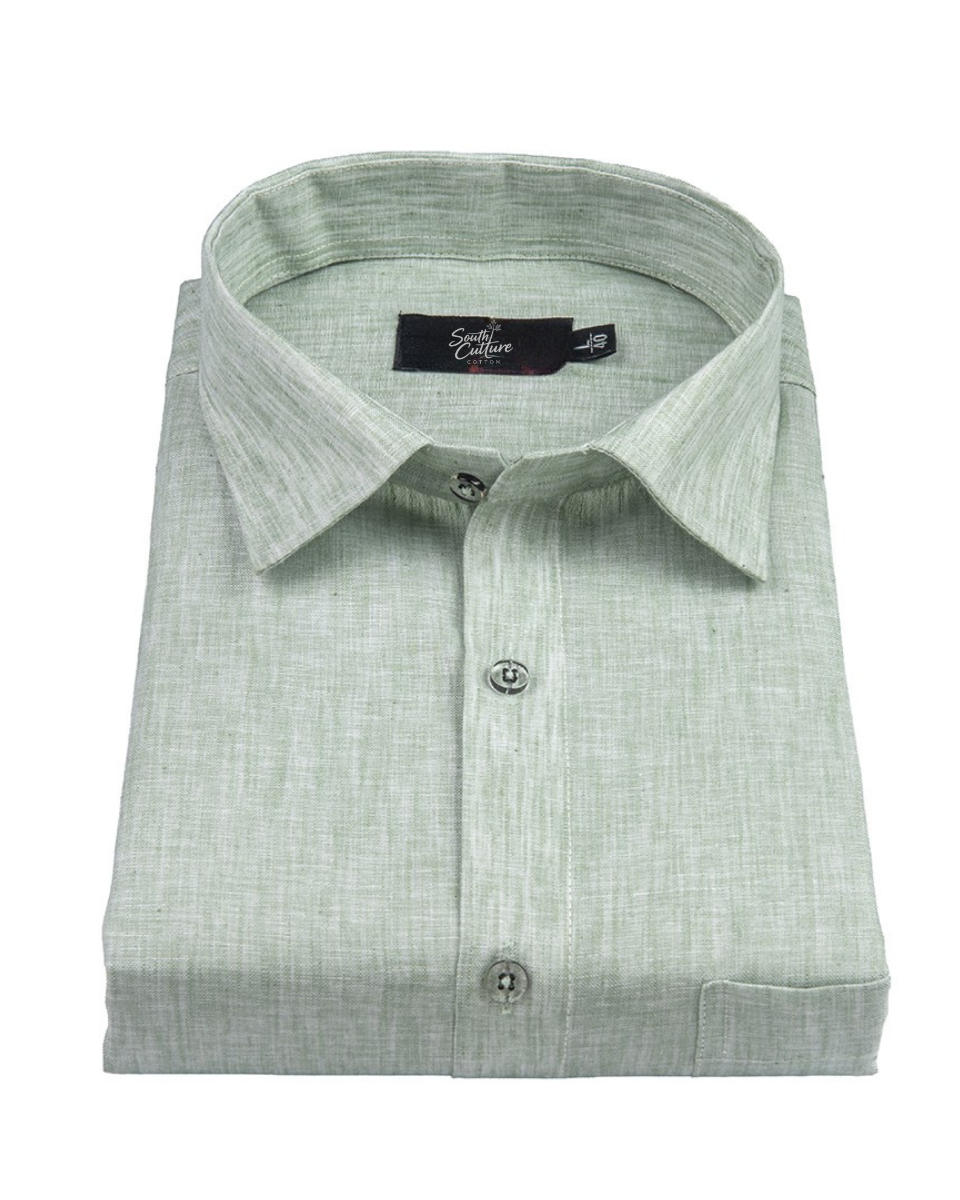 Cotton Linen Pastel Green Colour Shirt for Men