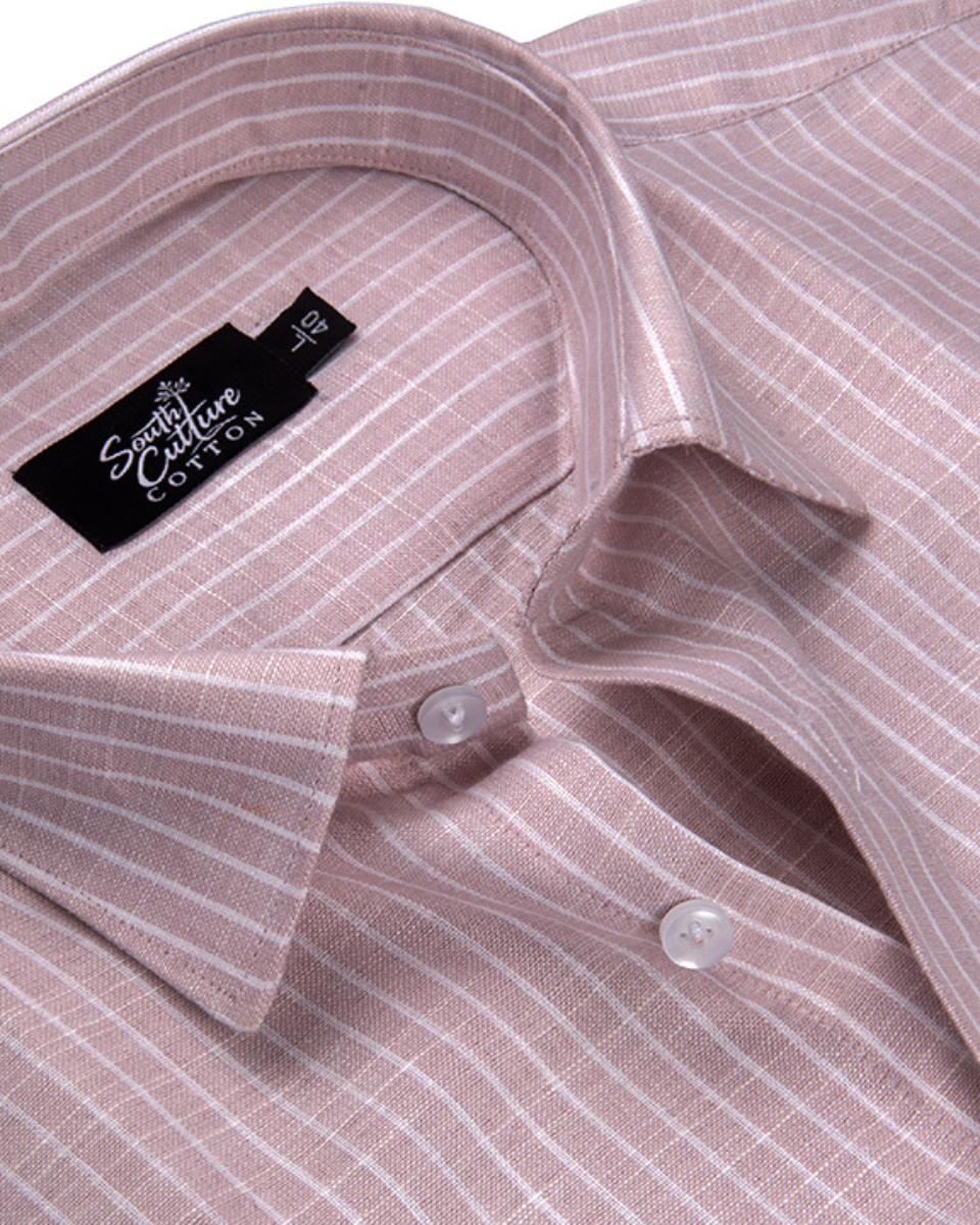 Baby Pink Colour Cotton Shirt With Fine White Stripe Men Shirt