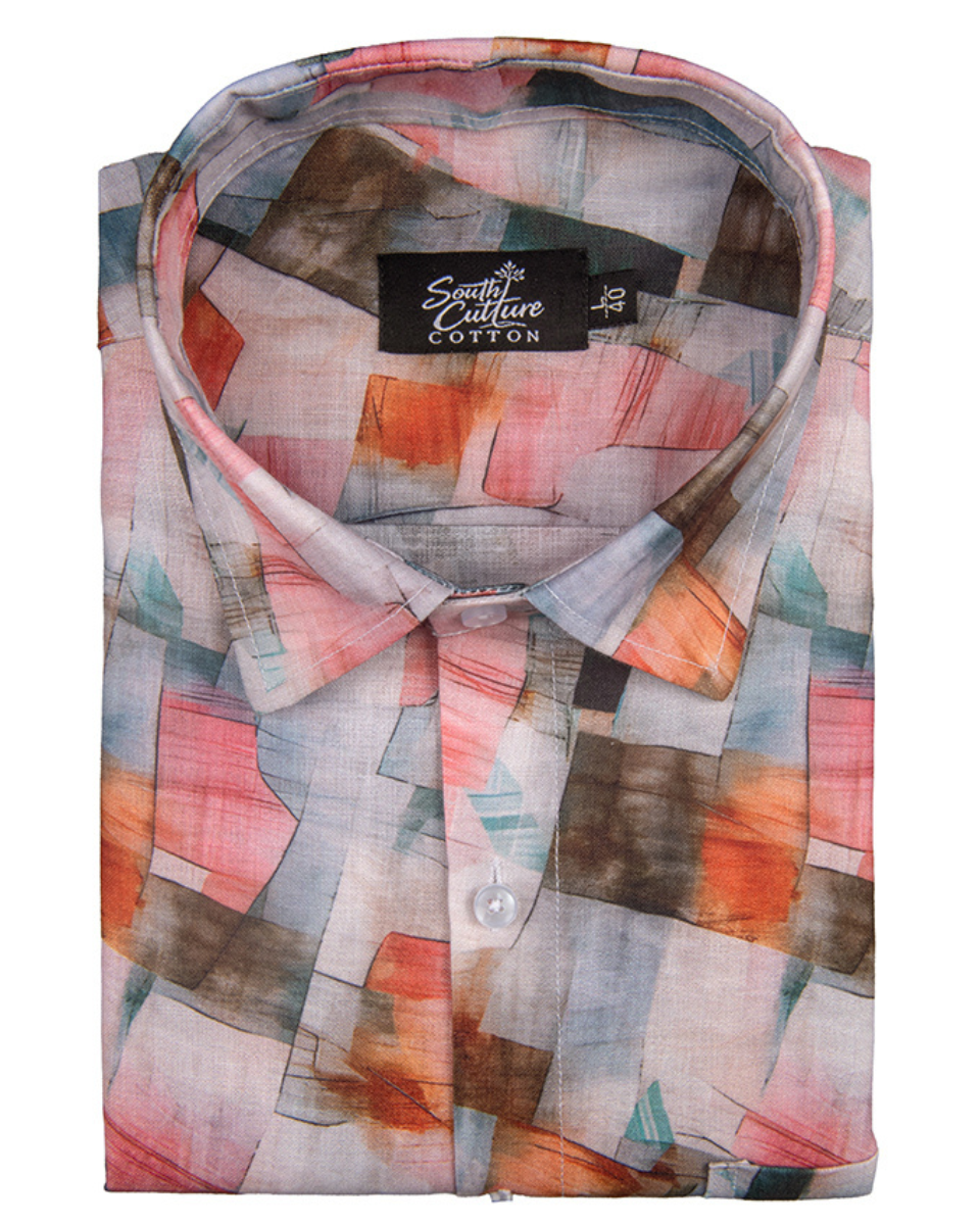 Italian Linen Grid Print Rust Multi Color