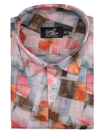 Italian Linen Grid Print Rust Multi Color