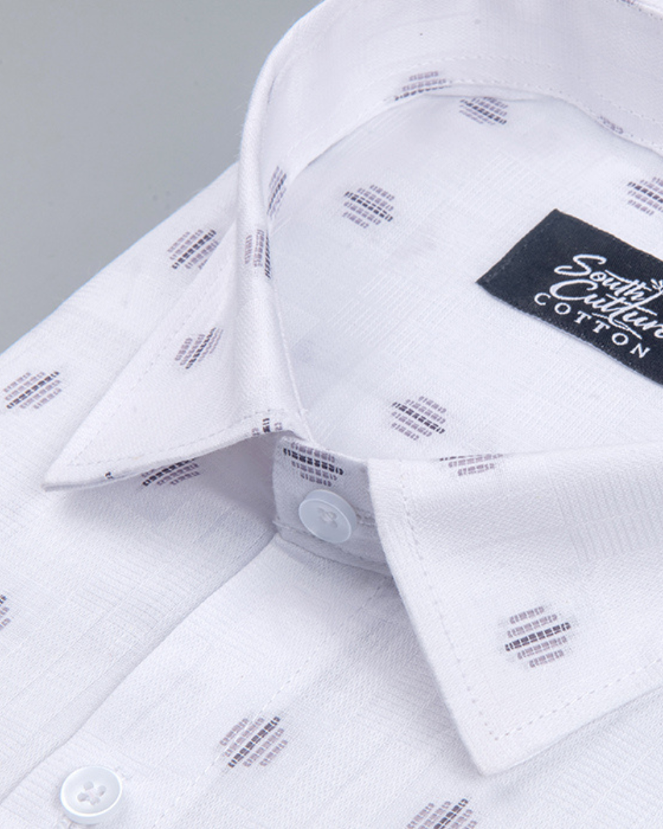 Linen Butta Geo Dot Print Navy Blue Men Shirt