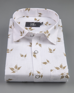 Turkey Linen White with Brown Leaf Print