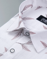 White Cotton Shirt With Brown Leaf Print Men's Shirt