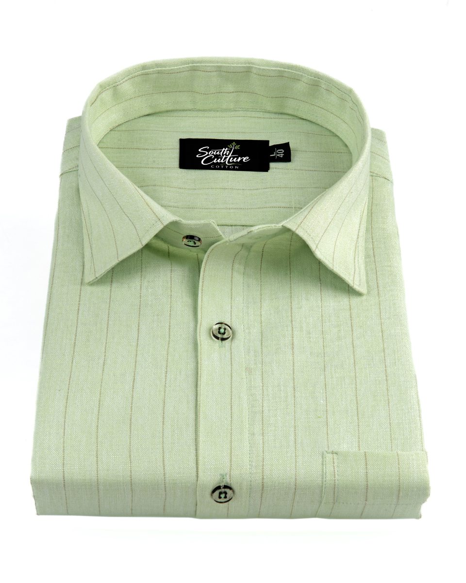 Men’s Pastel Green Colour Striped Cotton Shirt