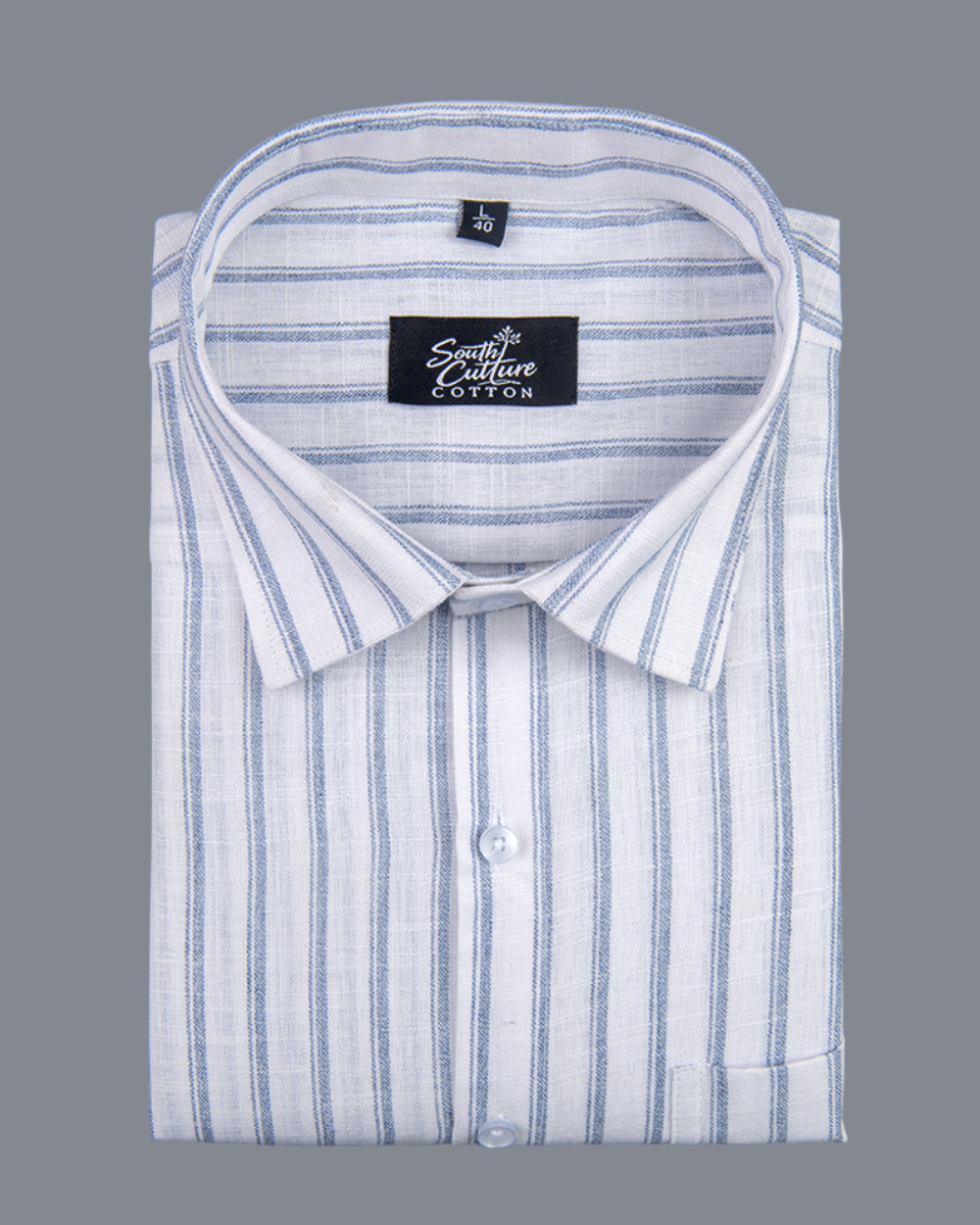 Vertical Stripe White with Blue Stripe Men Shirt