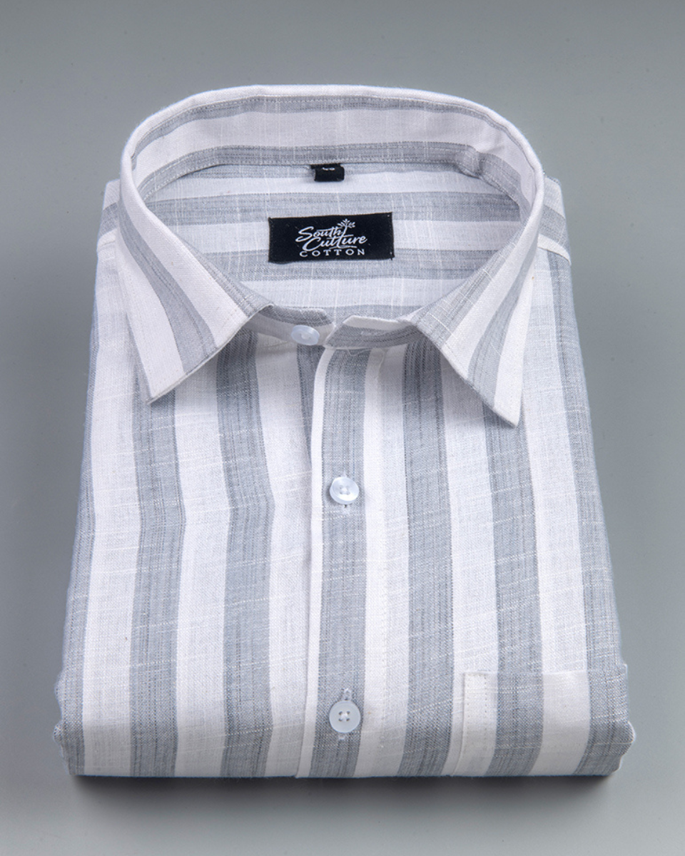 Linen Stripe Gray with White Men Shirt