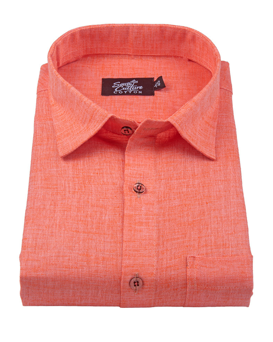 Linen Texture Peach Orange Colour Men's Shirt