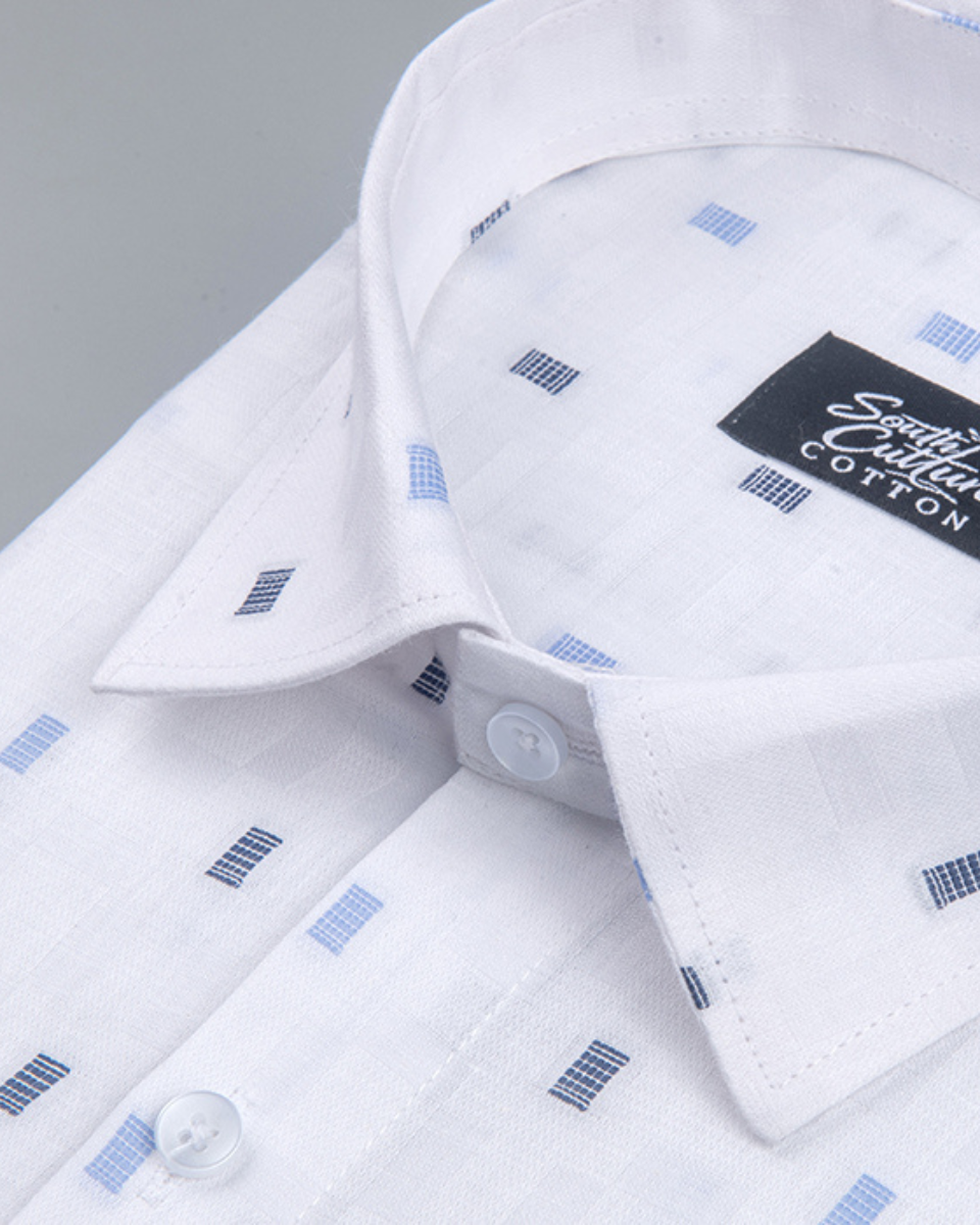 Linen Butta Mini Box Print Sky Blue Men Shirt