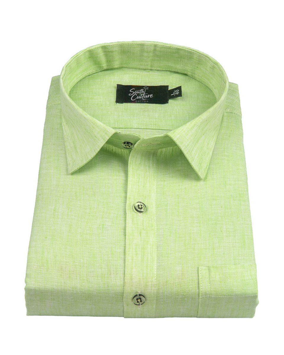 Cotton Linen Parrot Green Colour Shirt for Men