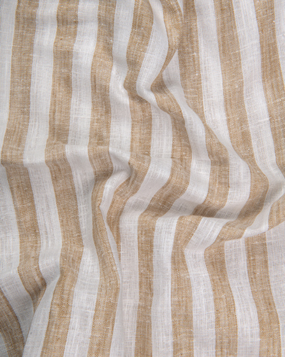 Linen White With Fawn Colour Patta Print Shirt For Men