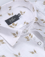 Turkey Linen White with Brown Leaf Print
