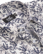 Italian Linen Midnight Leaf Print Cream with Gray Mix