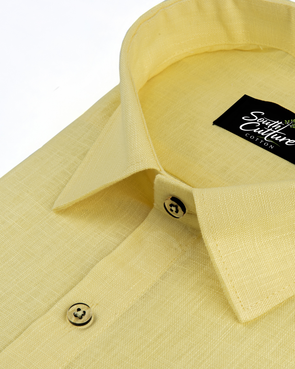 Premium Linen Blend Lemon Yellow Colour Men's Shirt