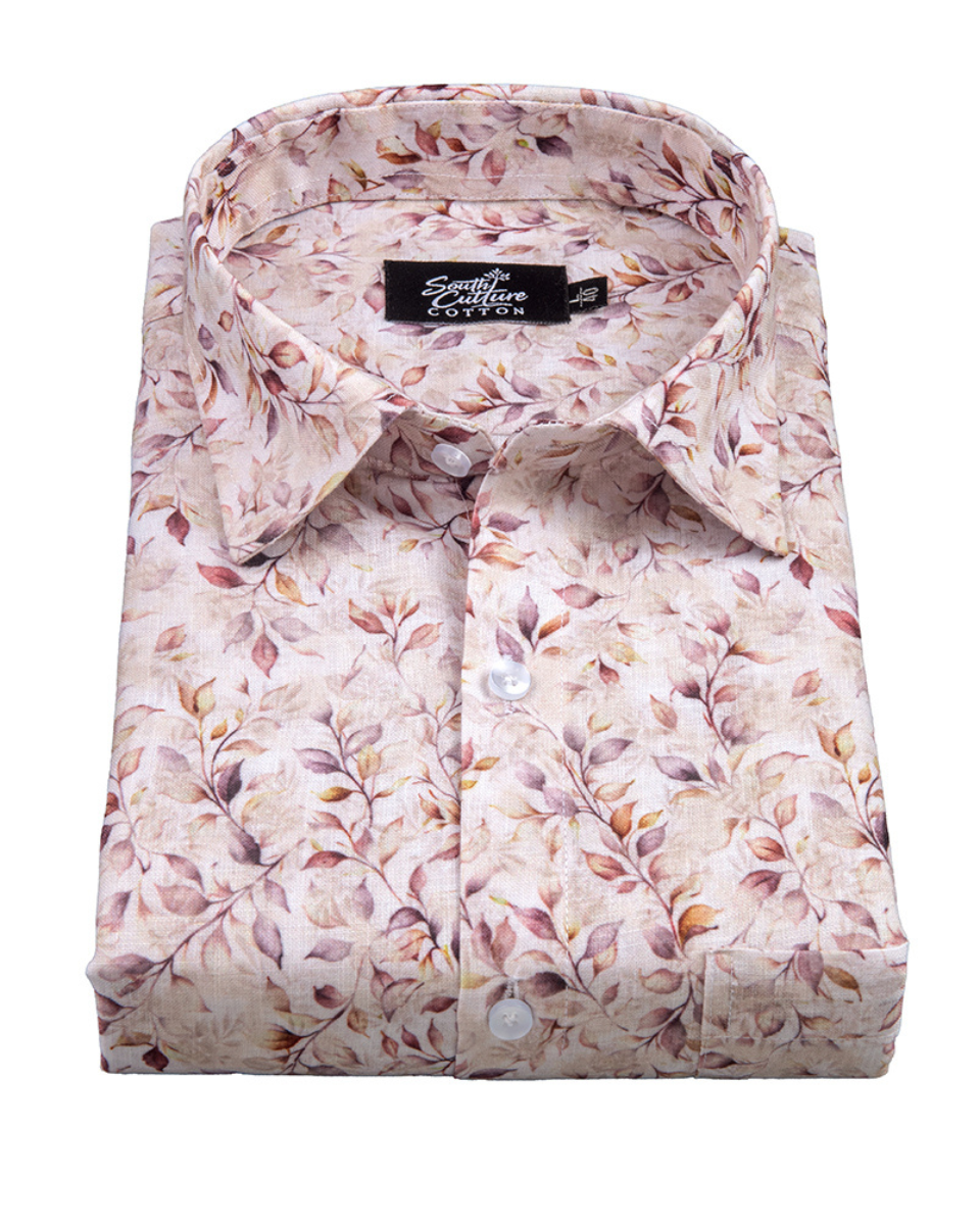 Italian Linen Leaf Whisper Print Dusty Rose Color