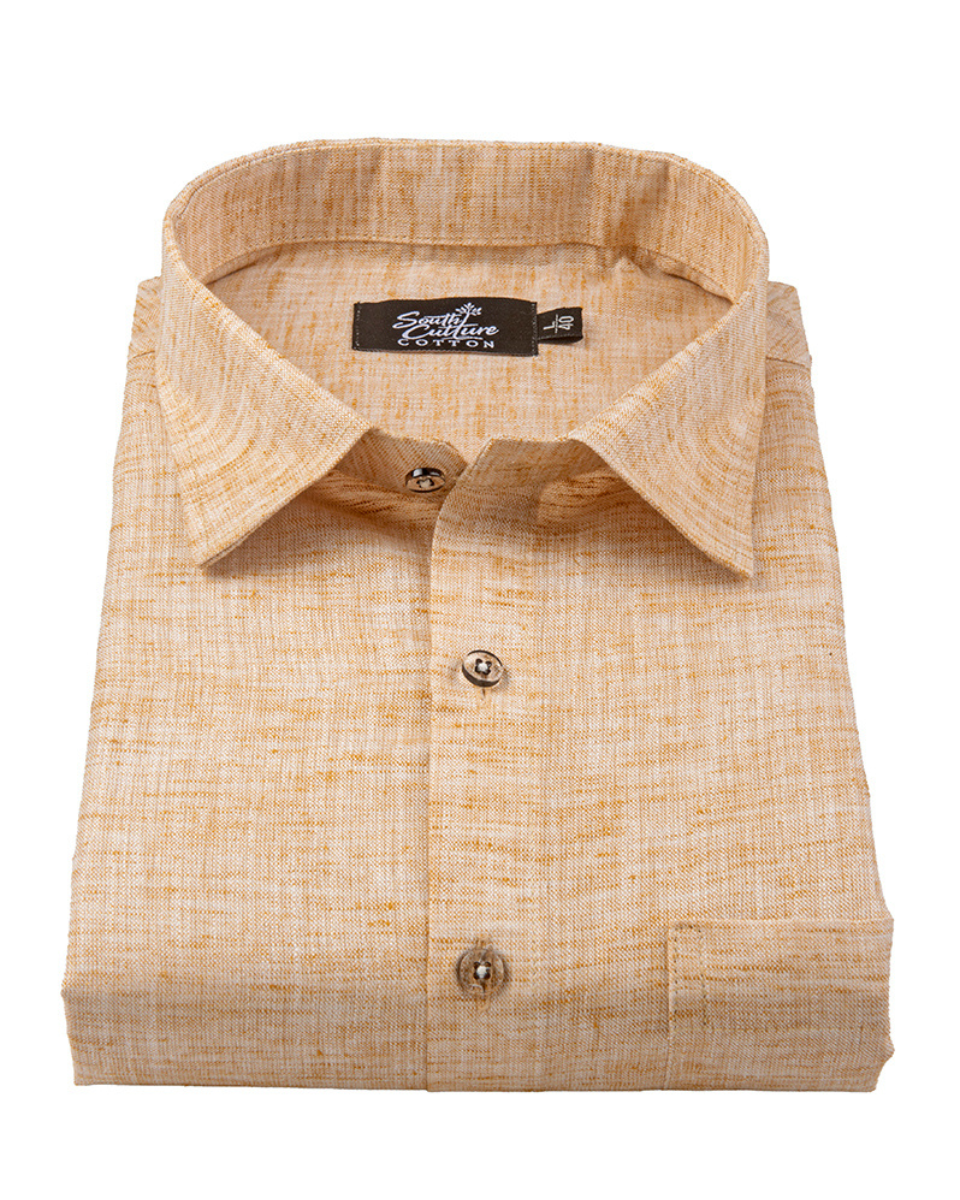 Linen Texture Light Mustard Colour Men's Shirt