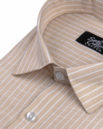 Fawn Colour Cotton Shirt With Fine White Stripe