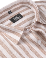 Linen White With Brown Colour Patta Print Shirt For Men