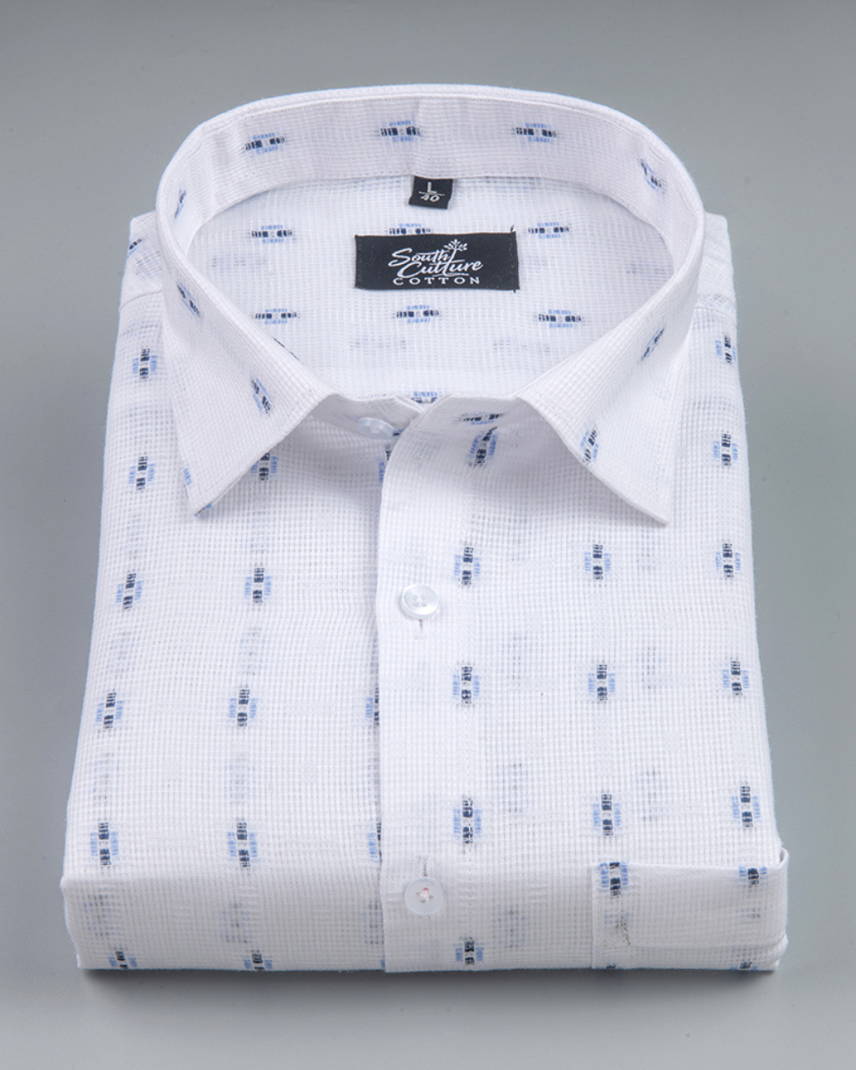 Linen Butta Dot Print Blue Men Shirt