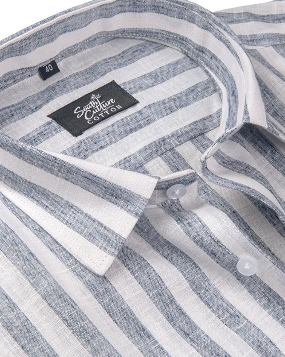 Linen White With Light Grey Colour Patta Print Shirt For Men