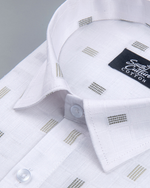 Linen Butta Mini Bar Print Olive Gray Men Shirt