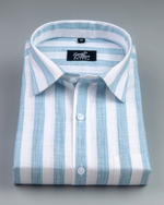 Linen Stripe Sky Blue with White Men Shirt