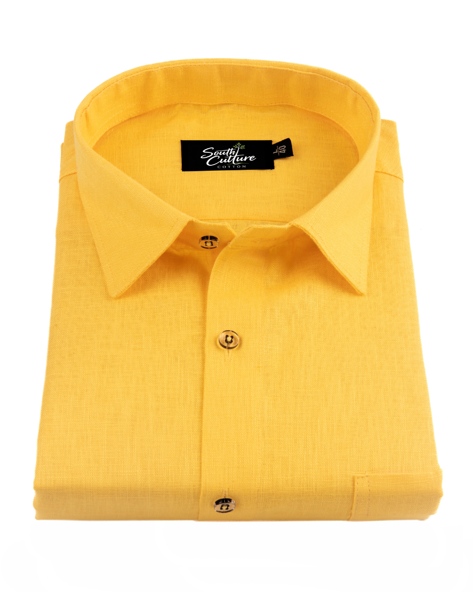 Premium Linen Blend Gold Yellow Colour Men's Shirt