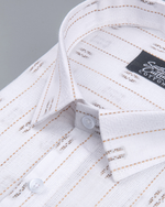 Linen Butta Stripe Pattern Light Brown Men Shir