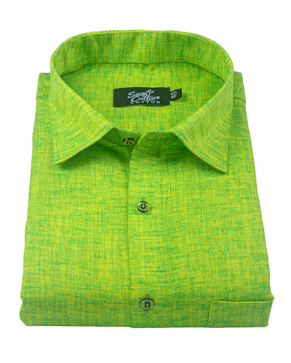 Linen Texture Parrot Green Colour Men's Shirt