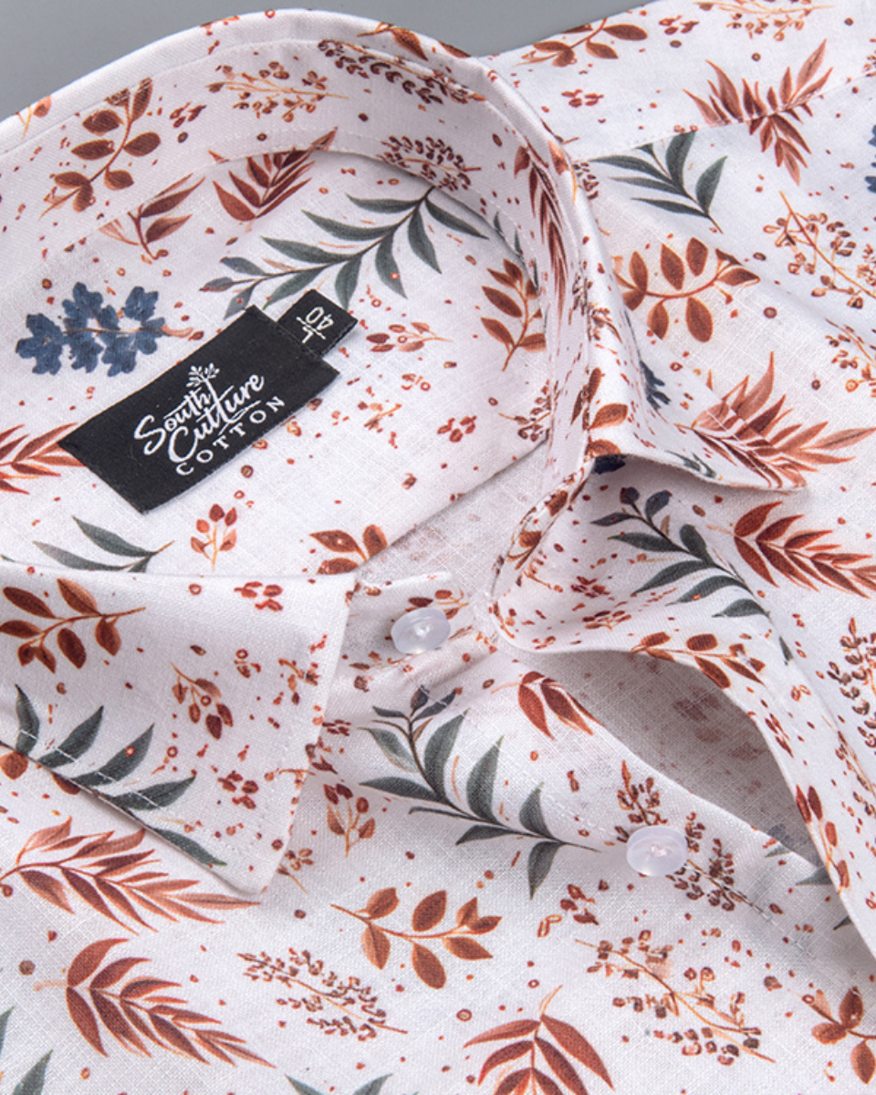 Italian Linen Nature Sketch Print Cream Rama Red Mix