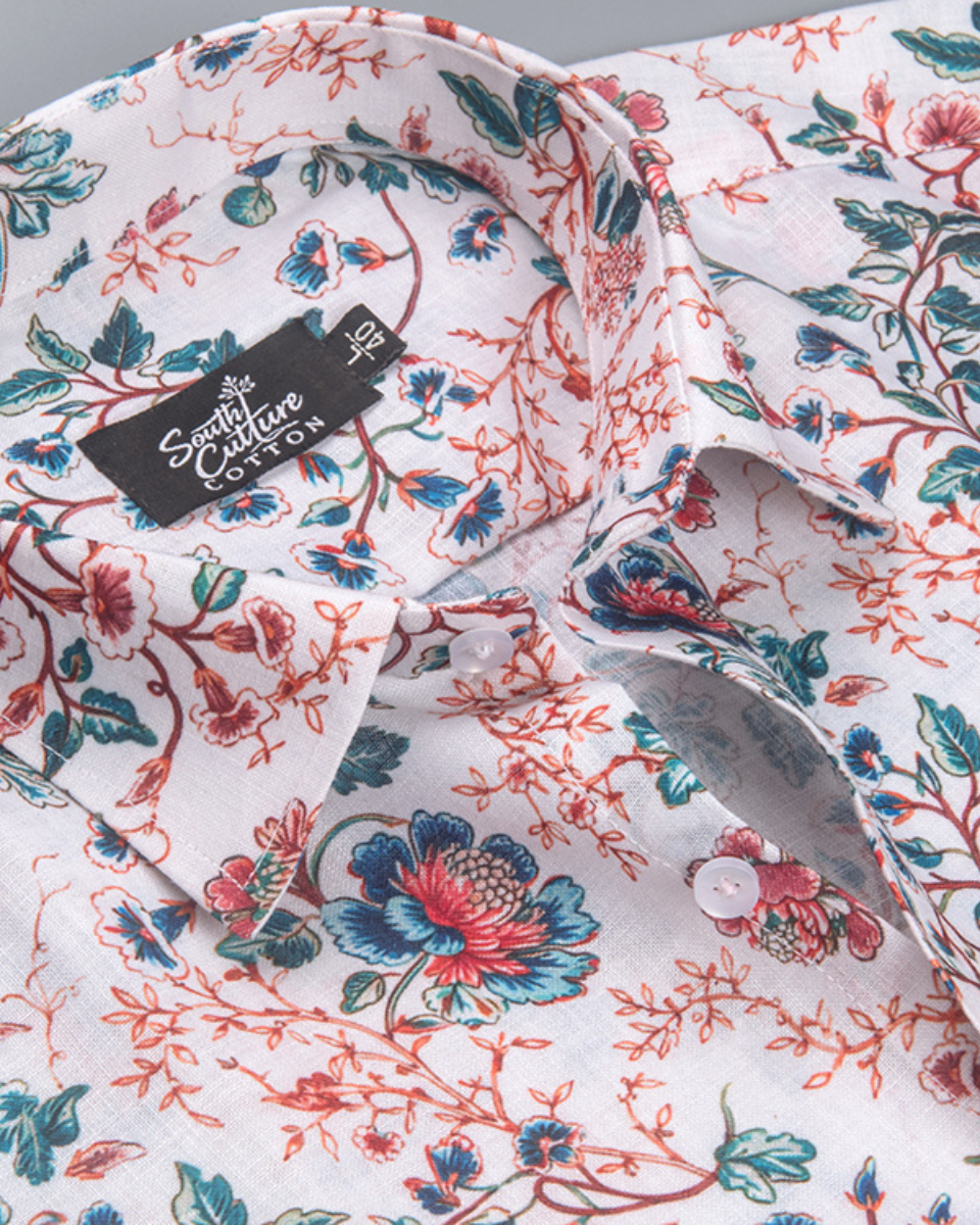 Italian Linen Floral Vine Print Rama Red Mix
